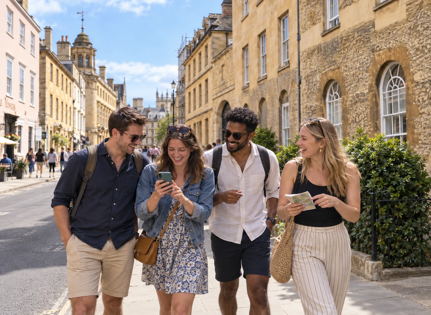 Friends exploring Oxford on a Mystery Picnic walking day out