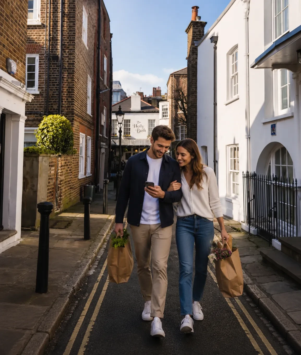 Couple on a romantic Mystery Picnic date exploring Hampstead, London