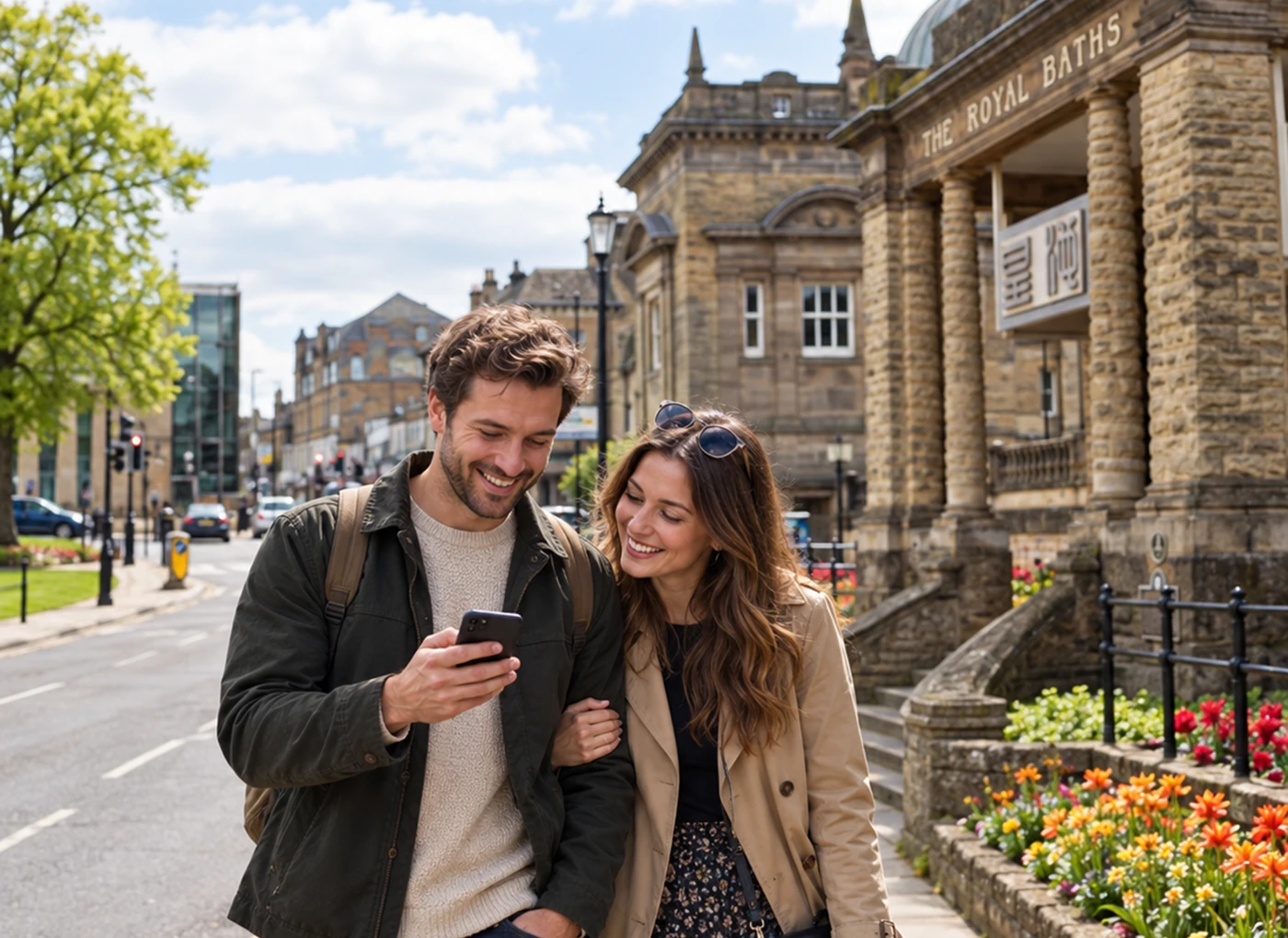 Couple solving clues on a romantic Harrogate Mystery Picnic date