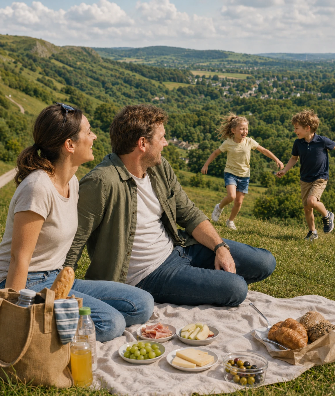 Family enjoying a Mystery Picnic picnic day out in the Dorking and Surrey Hills countryside