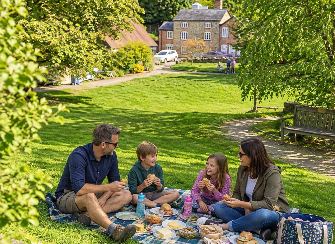 Family enjoying a Mystery Picnic day out in Ludlow, Shropshire