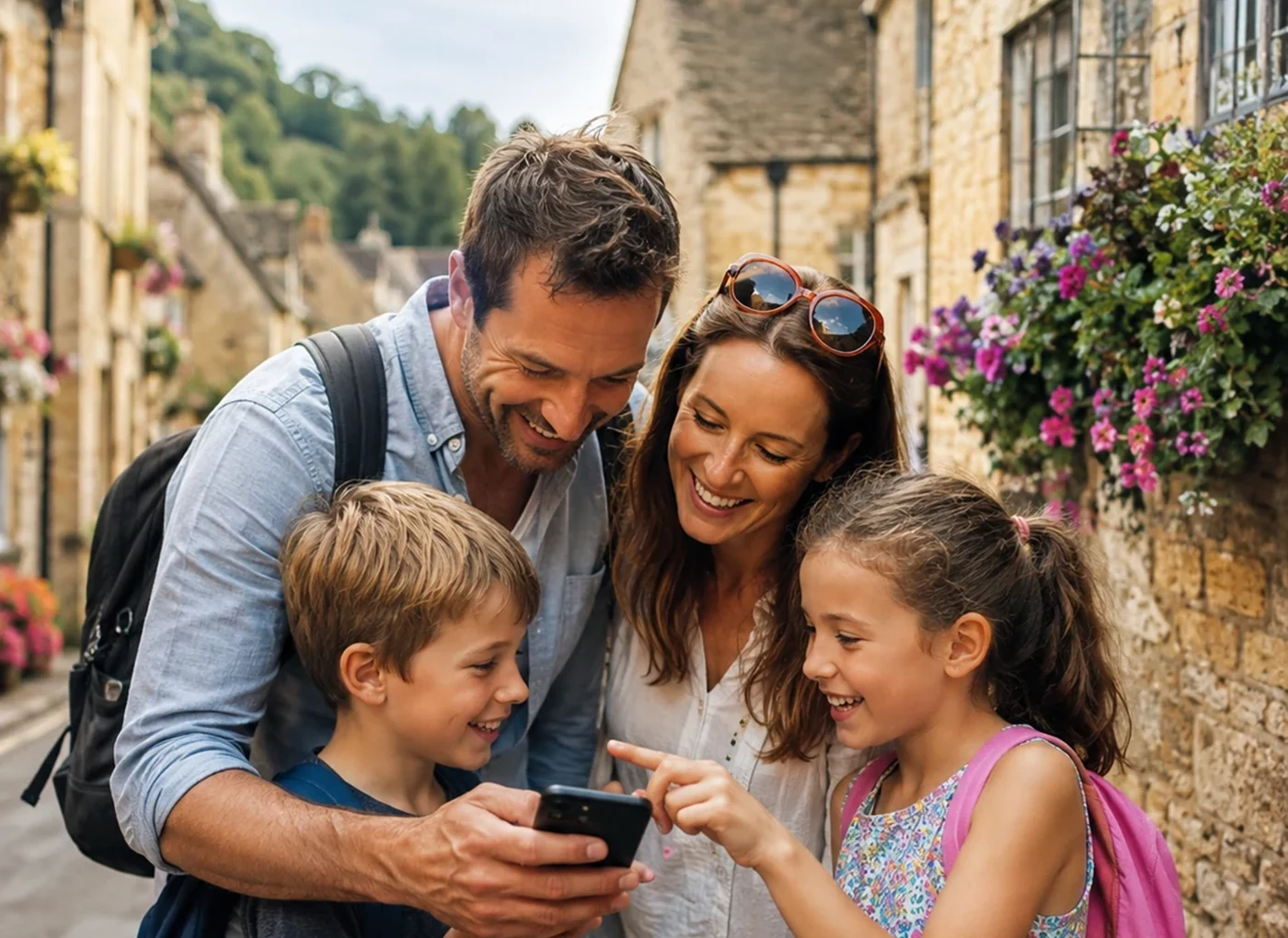 Family solving Mystery Picnic clues on a Cotswolds family day out