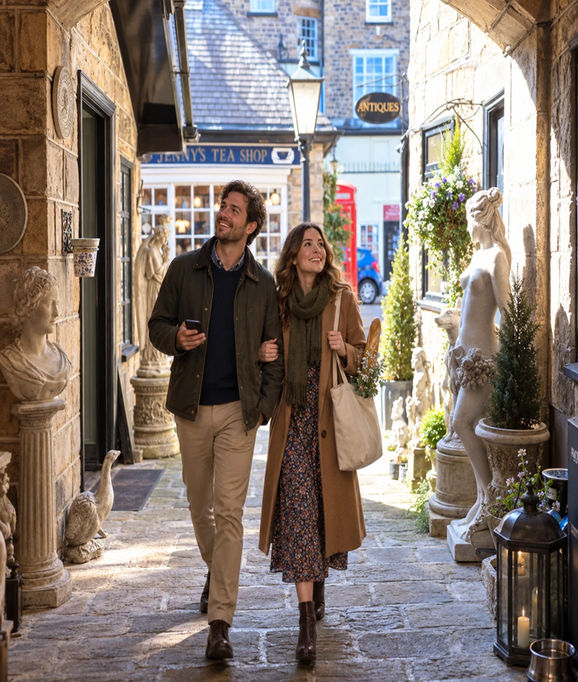 Couple exploring Harrogate on a romantic Mystery Picnic for two